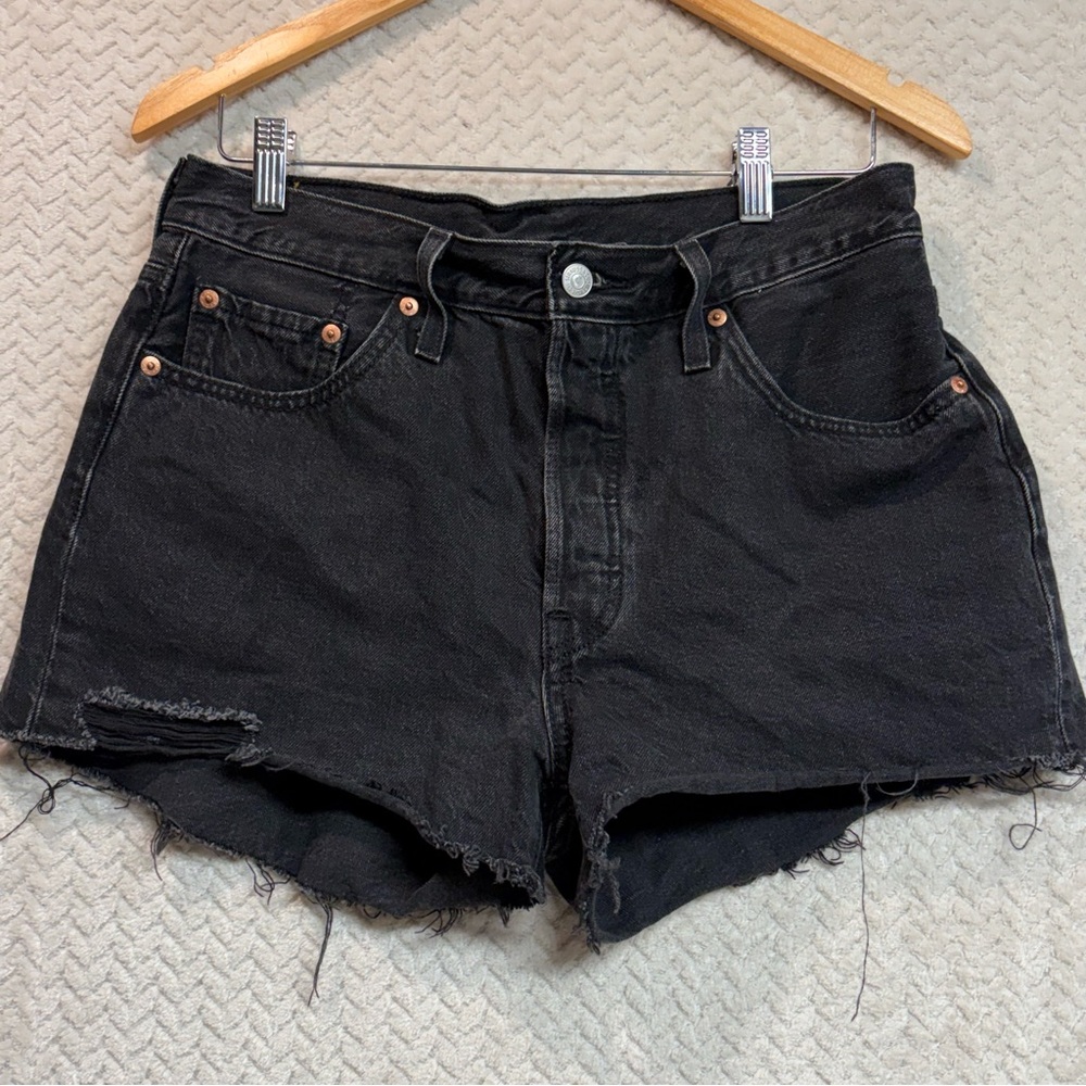 Levis 501 Womens Size W29 Classic 90s Style High-Rise Grunge Black‎ Denim Shorts